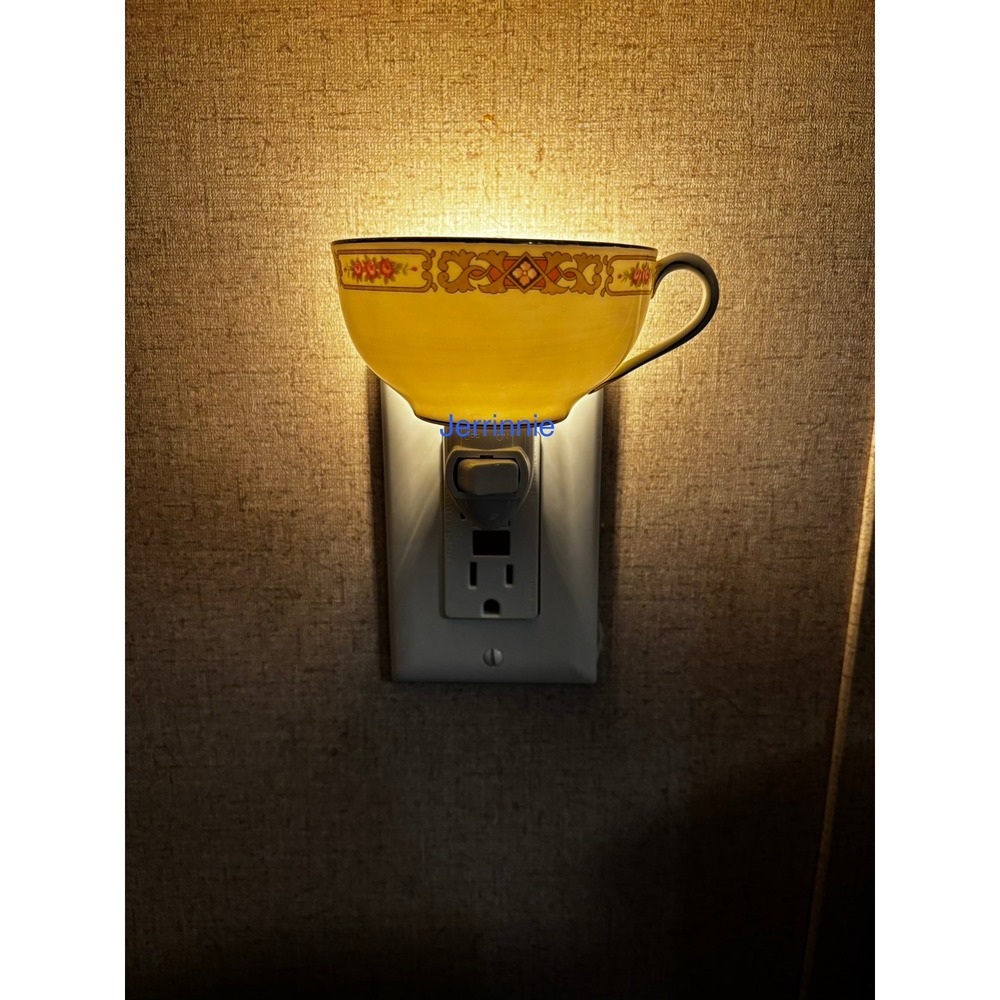 Handcrafted Vintage Teacup Night Light Floral Ceramic Cottagecore Wall Plug In